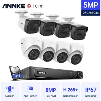 ANNKE 8CH 5MP Ultra HD POE Сетевая Система Видеонаблюдения 5MP H.265 + NVR 8шт 5-Мегапиксельная IP-Камера Видеонаблюдения 128G TF Карта