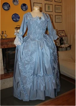 Голубое платье Марии-Антуанетты в стиле рококо а ля Франсез 1770-х годов в стиле рококо и барокко Ретро Французский стиль Благородное Вечернее платье Принцессы