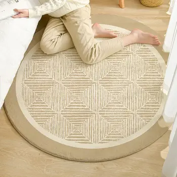 Простой ковер с геометрическими линиями в скандинавском стиле, круглый коврик с удобным хрустальным ворсом для спальни, гостиной, кабинета, напольного коврика в ванной