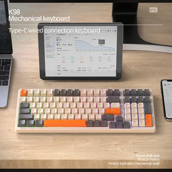 Проводная игровая клавиатура K98 Type-C с подсветкой RGB, механическая клавиатура с горячей заменой, клавиатура с защитой от ореолов, тройной режим для ПК-геймеров