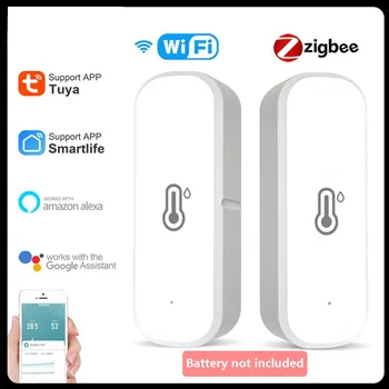 Tuya ZigBee/wifi Умный Датчик Температуры И Влажности ZigBee Smart Home Security с Батарейным питанием Работает С Alexa Google Home