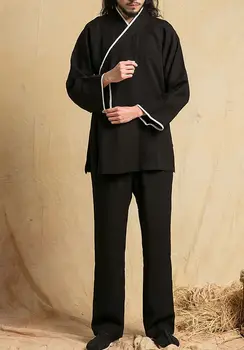 черный хлопок и лен даосизм шаолиньский монах боевые искусства одежда для мирян для медитации дзен униформа даосские костюмы одежда для кунг-фу