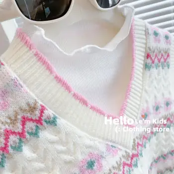 Осенний свитер для девочек, Новая мода, универсальный вязаный жилет в полоску, детская одежда, Тонкое Мягкое Милое кружево, Прекрасный