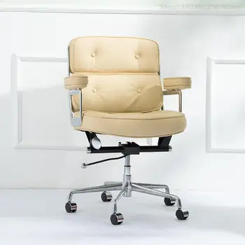 Компьютерное кресло кремового французского дизайна, Бесшумное офисное кресло из воловьей кожи, эргономичное вращающееся кресло Robin Chair