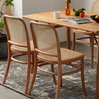 Обеденные стулья из массива дерева для кухонной мебели, ретро дизайнерский обеденный стул из ротанга, простой бытовой стул для отдыха со спинкой U