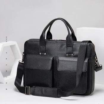 Мужской кожаный Черный портфель, деловая сумка, сумки-мессенджеры, мужская винтажная сумка через плечо, Мужские большие дорожные сумки для ноутбука, Хит продаж