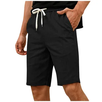 Новые летние мужские свободные дышащие пятиточечные брюки из хлопка и льна, Удобные и модные мужские шорты Для бега трусцой