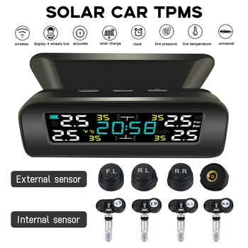 Система сигнализации температуры шин Solar Car TPMS с часами Система сигнализации контроля давления в шинах и температуры