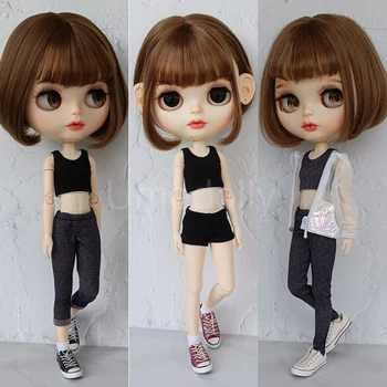 Крутая модная одежда для куклы Blyth 1/6, Черный укороченный топ + брюки для Ликки, Момоко, Барби, Одежда для кукол, Аксессуары для игрушек для девочек