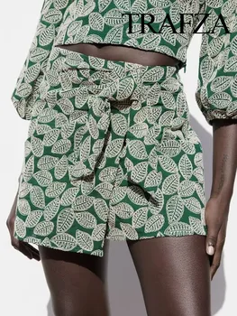 Женские летние шорты TRAFZA 2023, юбки с винтажной цветочной вышивкой, асимметричный шнурок, женские уличные шорты + топ с V-образным вырезом, костюм