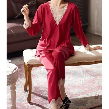 Кружевная пижама, комплект для сна, Летний женский атласный пижамный костюм из 2 предметов, интимное белье, пижама в стиле пэчворк, Повседневная домашняя одежда, ночное белье
