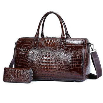 Мужская дорожная сумка из натуральной кожи с крокодиловым узором, портативная мужская деловая сумка для ноутбука через плечо из крокодиловой кожи большой емкости