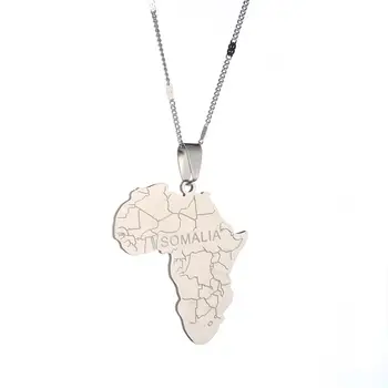 Карта Африки из нержавеющей стали с подвесками Сомали, ожерелья, ювелирные изделия из африканских карт серебристого цвета