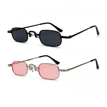 2шт Ретро-панк очки Прозрачные квадратные солнцезащитные очки Женские Ретро солнцезащитные очки Мужские в металлической оправе - черный + Черно-серый и розовый + серебристый