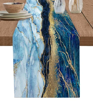 Абстрактная Голубая Мраморная Настольная дорожка Из хлопка и льна Свадебная Скатерть для обеденного стола Украшение домашней Кухни Салфетка