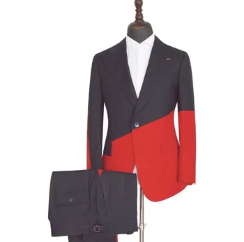 Красные, черные Модные мужские костюмы в стиле пэчворк, однобортный, приталенный крой, 2 предмета/Повседневная уличная мужская одежда на каждый день/Индивидуальный дизайн По последнему слову техники