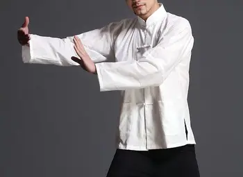 высококачественные 8 цветов Мужские хлопчатобумажные белые рубашки Вин Чун мужская одежда для тренировок по тайцзицюань кунг-фу Костюмы для боевых искусств Тан