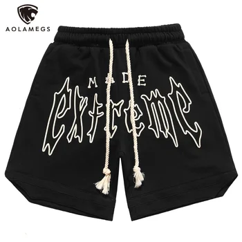 Aolamegs, Однотонные мужские шорты с буквенным принтом, мешковатые черные короткие брюки в стиле хип-хоп, Летние повседневные спортивные брюки с эластичной резинкой на талии, мужские
