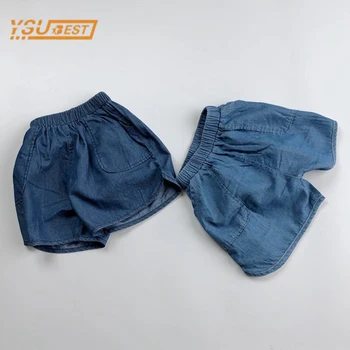 Летние детские короткие штаны для мальчиков и девочек, однотонная Свободная ковбойская детская одежда, повседневные короткие штаны для маленьких мальчиков и девочек