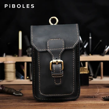 Повседневная мужская сумка на поясном ремне из натуральной кожи, сумка на крючке, поясная сумка, портсигар, 6,7-дюймовый чехол для телефона, портативный карман для инструментов