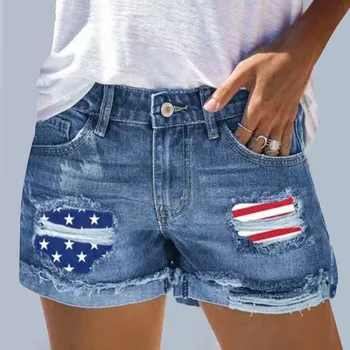 2023 Новые Летние Женские Рваные Прямые джинсовые шорты с высокой Талией, повседневные женские свободного покроя, Синие потертые джинсовые шорты, уличная одежда