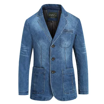 Мужские ретро однотонные джинсовые Блейзеры, куртка из чистого хлопка, Джинсовая куртка для мужчин, Длинное пальто для Мужчин, Мужской пиджак