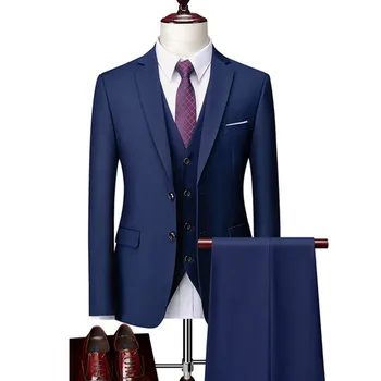 Модный Новый мужской свадебный костюм из 3 предметов 2023 года: повседневные деловые однотонные блейзеры, пиджак, брюки и жилет