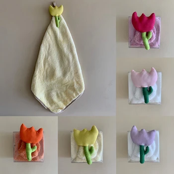 Мягкое полотенце для рук 3D Tulip Coral Velvet Подвесное Кухонное полотенце для ванной комнаты из плотной ткани для протирания посуды Детские полотенца Полотенце для уборки дома