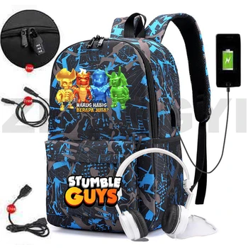 Stumble Guys, Противоугонный школьный рюкзак для студентов колледжа, мужской рюкзак для ноутбука с USB-зарядкой, Большая спортивная дорожная сумка для активного отдыха