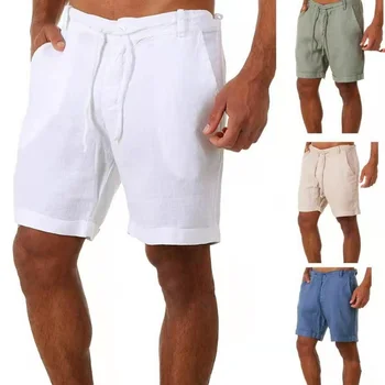 Новые мужские повседневные модные льняные брюки из льна i сорта, Однотонные брюки из льна, мужские летние дышащие льняные брюки