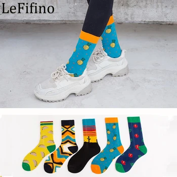 Новый мужской стиль Модные Цветные хлопчатобумажные носки для бургеров с фруктами и ананасом, кактус, креативные персонализированные носки Happy Soks средней длины