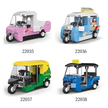 Мини-откатная машина, трехколесный пикап, туристический автомобиль, строительные блоки, обучающие игрушки для сборки своими руками в подарок для детей