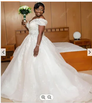 Южноафриканское кружевное бальное платье с бисером, свадебные платья с открытыми плечами, свадебное платье в стиле милой Плюс размер, свадебное платье Vestiods
