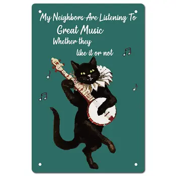 Забавный черный кот Музыкальная металлическая жестяная вывеска Цитата из ванной Винтажная вывеска для ванной комнаты Кухня Кафе Декор стен 8x12 дюймов