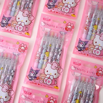 Sanrio 6-12 шт. Гелевая Ручка Kawaii Caneta Hello Kitty Signature Черный 0,5 мм Пресс-Металлический Зажим Для Ручки Детские Письменные Школьные Принадлежности