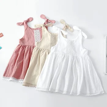 Новое однотонное детское платье из чистого хлопка, кружевное платье принцессы, кружевные платья для девочек, милая юбка принцессы для детей