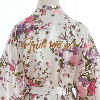 Атласные халаты Свадебный банный халат с цветочным принтом Платье Невесты для подружек невесты Женская домашняя одежда Пижамы