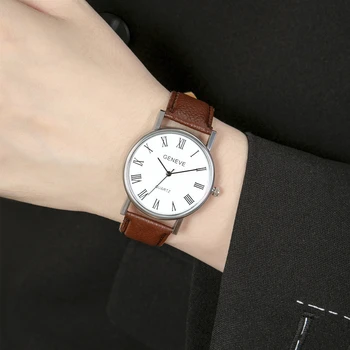 Мужские часы с римской шкалой, мужской ремешок Blu-Ray из искусственной кожи, кварцевые аналоговые деловые наручные часы, простые модные часы