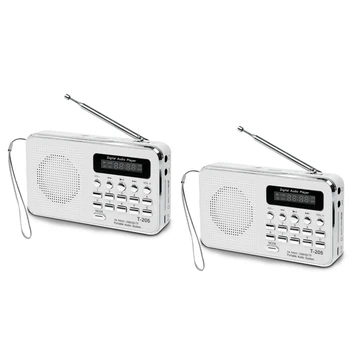 2X портативных мини-Am Fm-радио, стереодинамик, поддержка Sd/Tf-карты с Usb (белый)