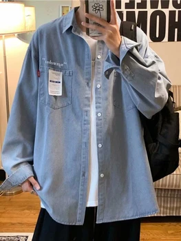 Джинсовая рубашка Gmiixder, мужская рубашка с длинными рукавами, Корейский тренд, высококачественная рубашка для инструментов, Гонконгский стиль, Япония, Весенне-осенняя повседневная куртка