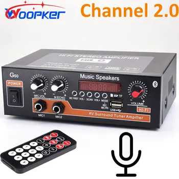 Домашний Аудиоусилитель Woopker Bluetooth 5.0 Channel 2.0 Микшер для Караоке с USB TF RCA FM Микрофонным входом HIFI Sound Amp 45 Вт + 45 Вт