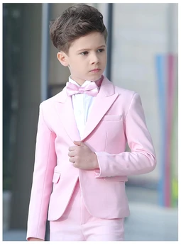 Приталенный розовый детский костюм, детский свадебный костюм, сшитый на заказ блейзер, костюмы для мальчиков, смокинг жениха, 2 предмета (куртка + брюки)