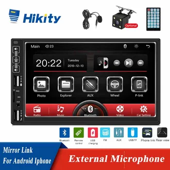 Автомагнитола Hikity 2 Din, 7-дюймовый мультимедийный плеер с сенсорным экраном, USB FM стереоприемник, Поддержка внешнего микрофона, камера заднего вида