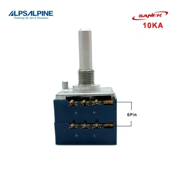 Поворотный потенциометр серии ALPS 10KAx2 RK27 с 6 контактами, двухблочный Плоский / половинный вал без фиксатора