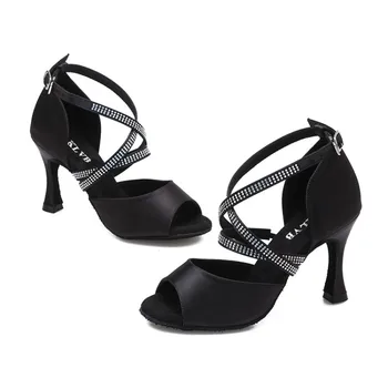 Женская обувь для латиноамериканских танцев, женская дышащая мягкая замшевая подошва, босоножки для бальных танцев, танго, джаза, черные босоножки на высоком каблуке 9,5 см