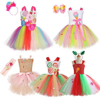Платье принцессы с леденцами на палочке для девочек на Пурим, Радужная детская костюмированная вечеринка, одежда для выступлений