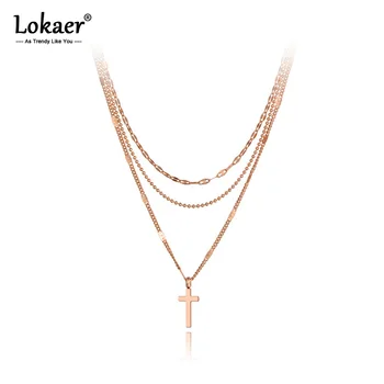 Lokaer, титан, нержавеющая сталь, Трехслойное колье с перекрестным шармом, ожерелья для женщин, Модное Богемное ожерелье с подвеской N20249