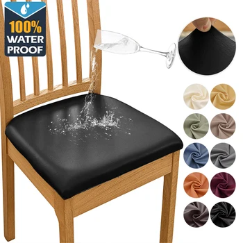 Квадратный чехол для стула из искусственной кожи, водонепроницаемый чехол для обеденного сиденья, защита от пятен, чехол для кухонного сиденья для дома, 1 шт.