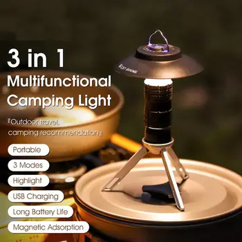 Портативный походный фонарь с магнитной USB-батареей 3 режима освещения Походный фонарь Наружный светодиодный фонарик Аварийные огни