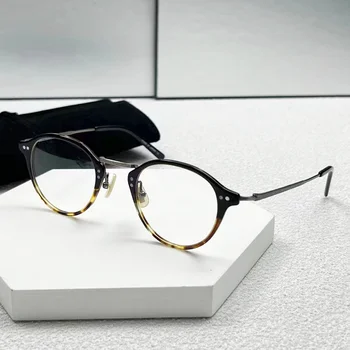 Японская овальная оправа для очков Kaneko для мужчин и женщин в стиле пэчворк, изготовленные вручную сверхлегкие титановые очки для близорукости